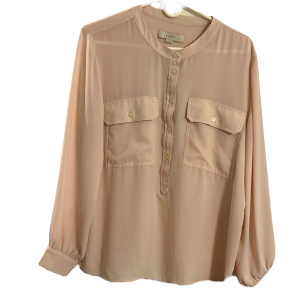 Loft long sleeve sheer blouse and a beige pink color size large